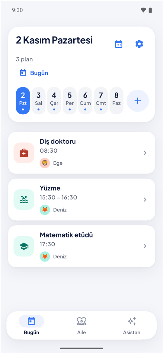 ebeveyn.ai Bugün ekranı